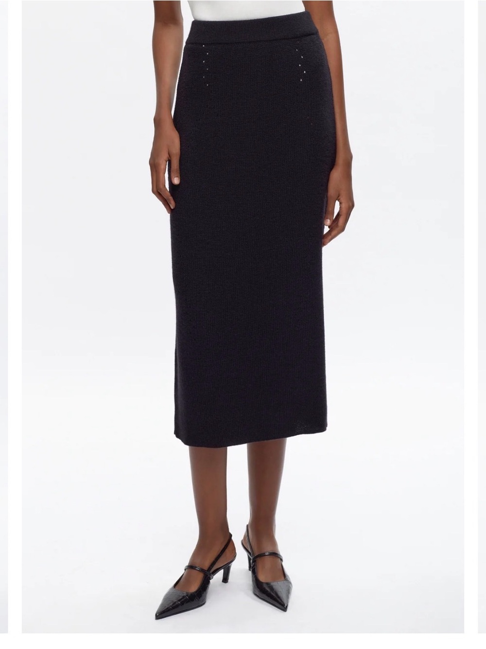 KOTN Merino Wool Black Knit Midi Skirt